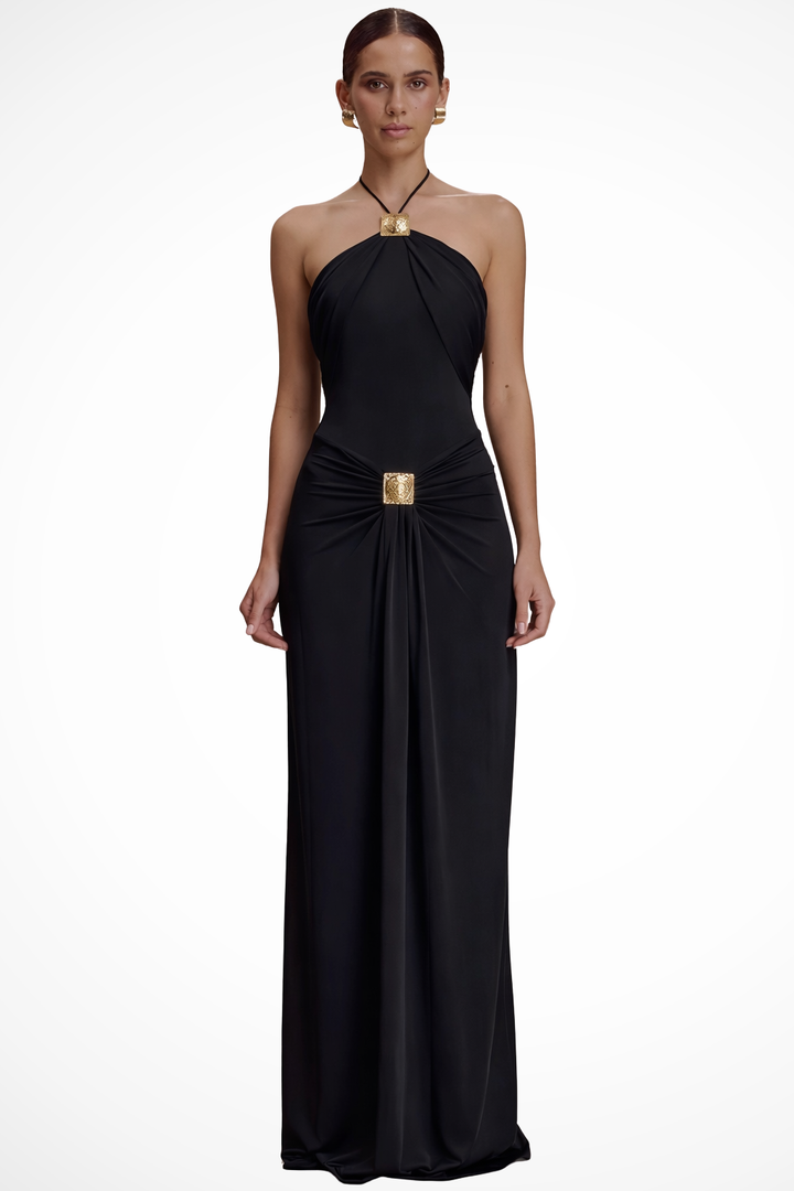 Women's Halter Neck Backless Chiffon Maxi Dress - Summer Wedding Guest