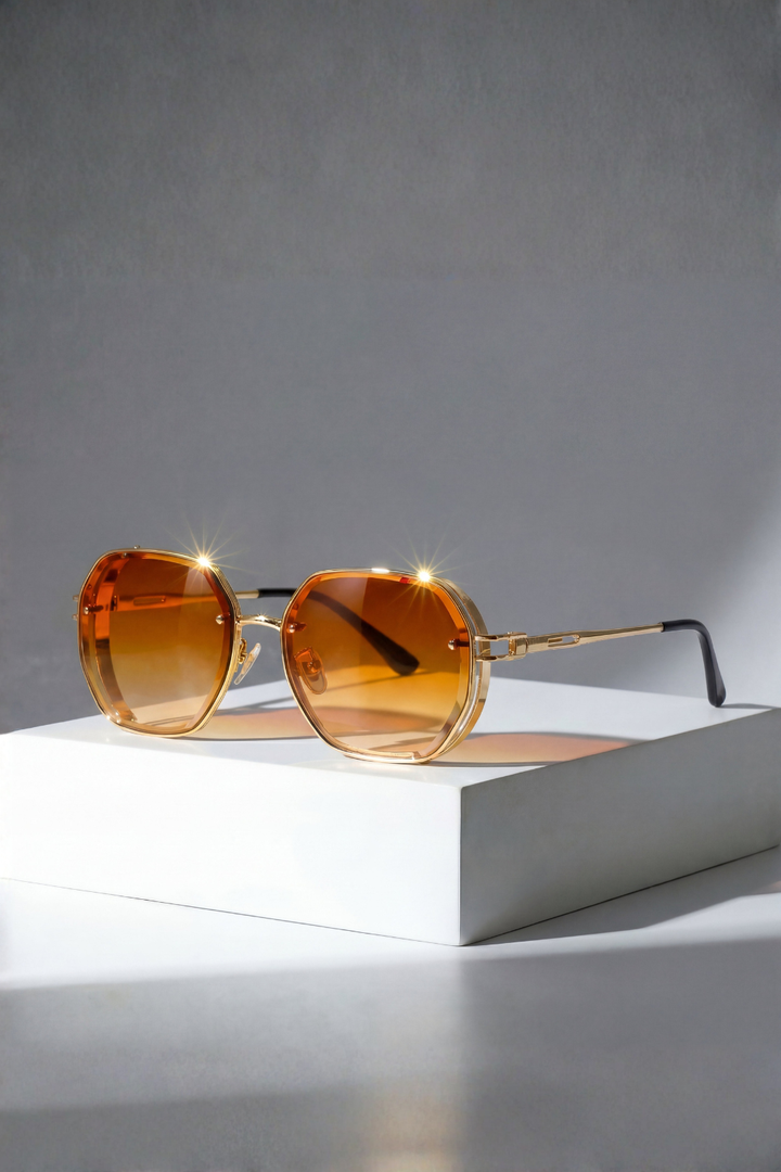 Women's Oversized Geometric Sunglasses - Amber Lens Gold Frame