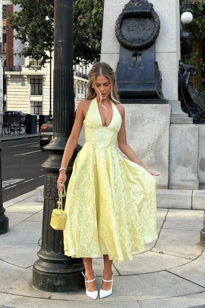 Sophia | Women's Halter Neck Backless Corset Midi Dress