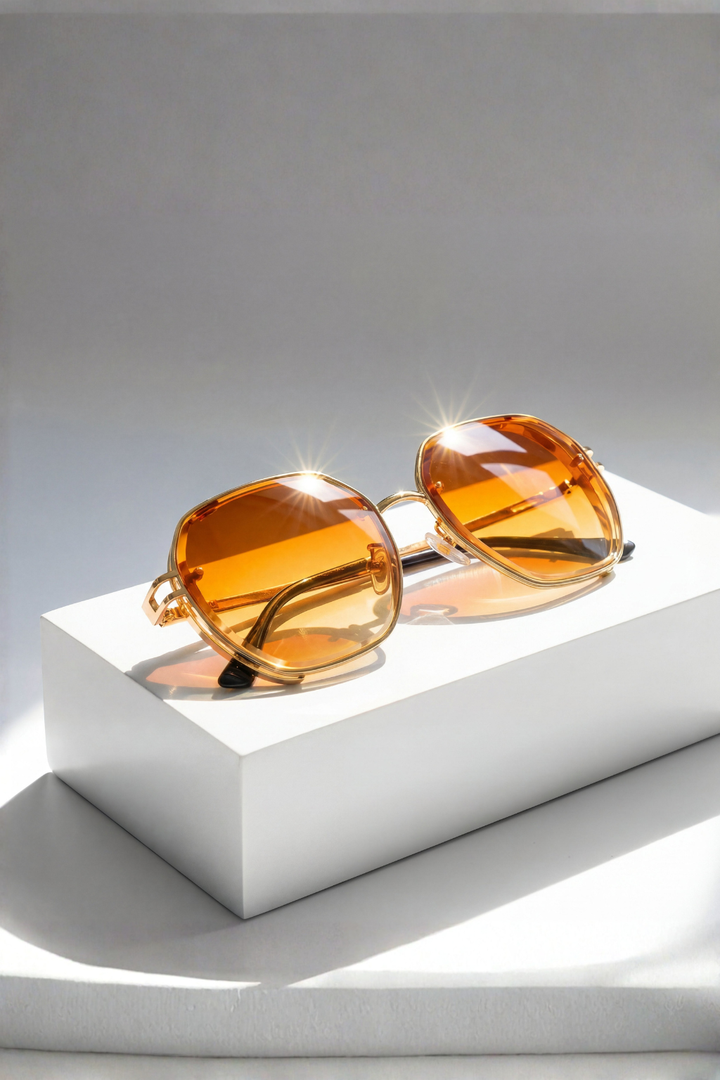 Women's Oversized Geometric Sunglasses - Amber Lens Gold Frame