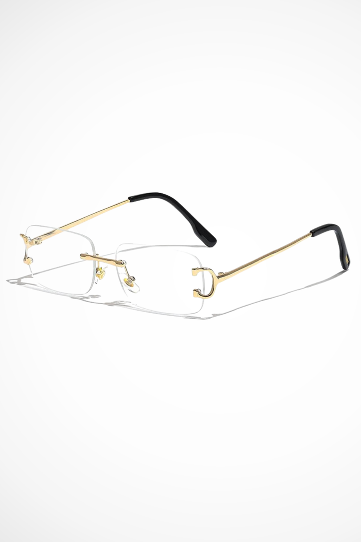 Women's Rimless Rectangle Tinted Gold Frame Sunglasses - Summer Fashion
