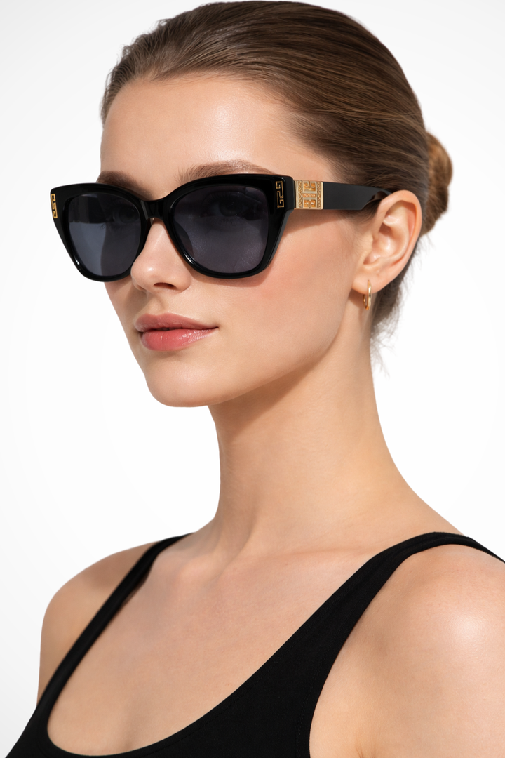 Women's Cat Eye Sunglasses with Gold Detail - Fashion Accessory