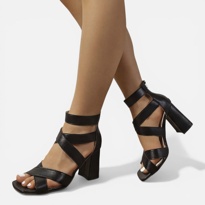 Women's Crossover Strap Block Heels - Summer Casual