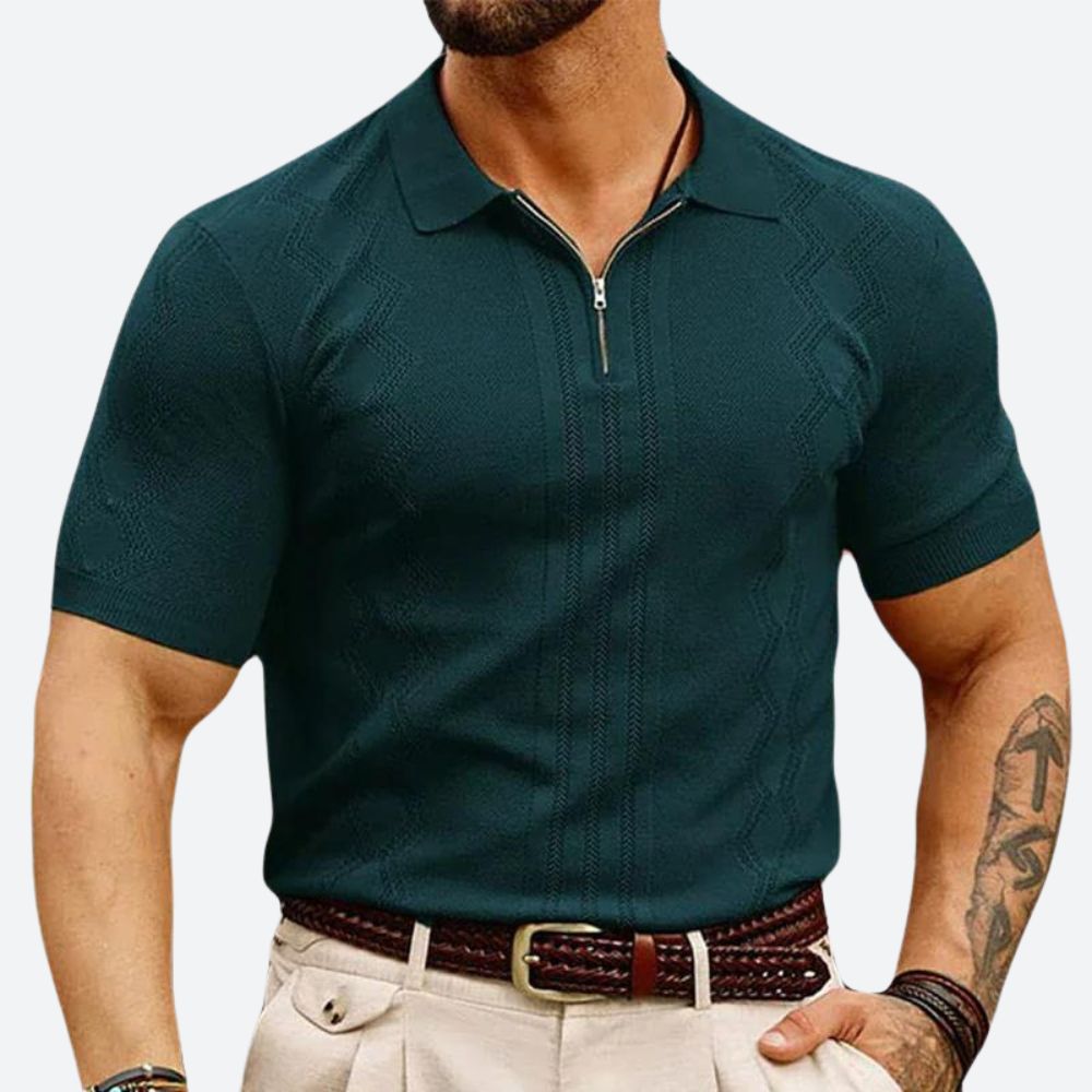 Men's Zip-Up Polo Shirt - Casual Summer