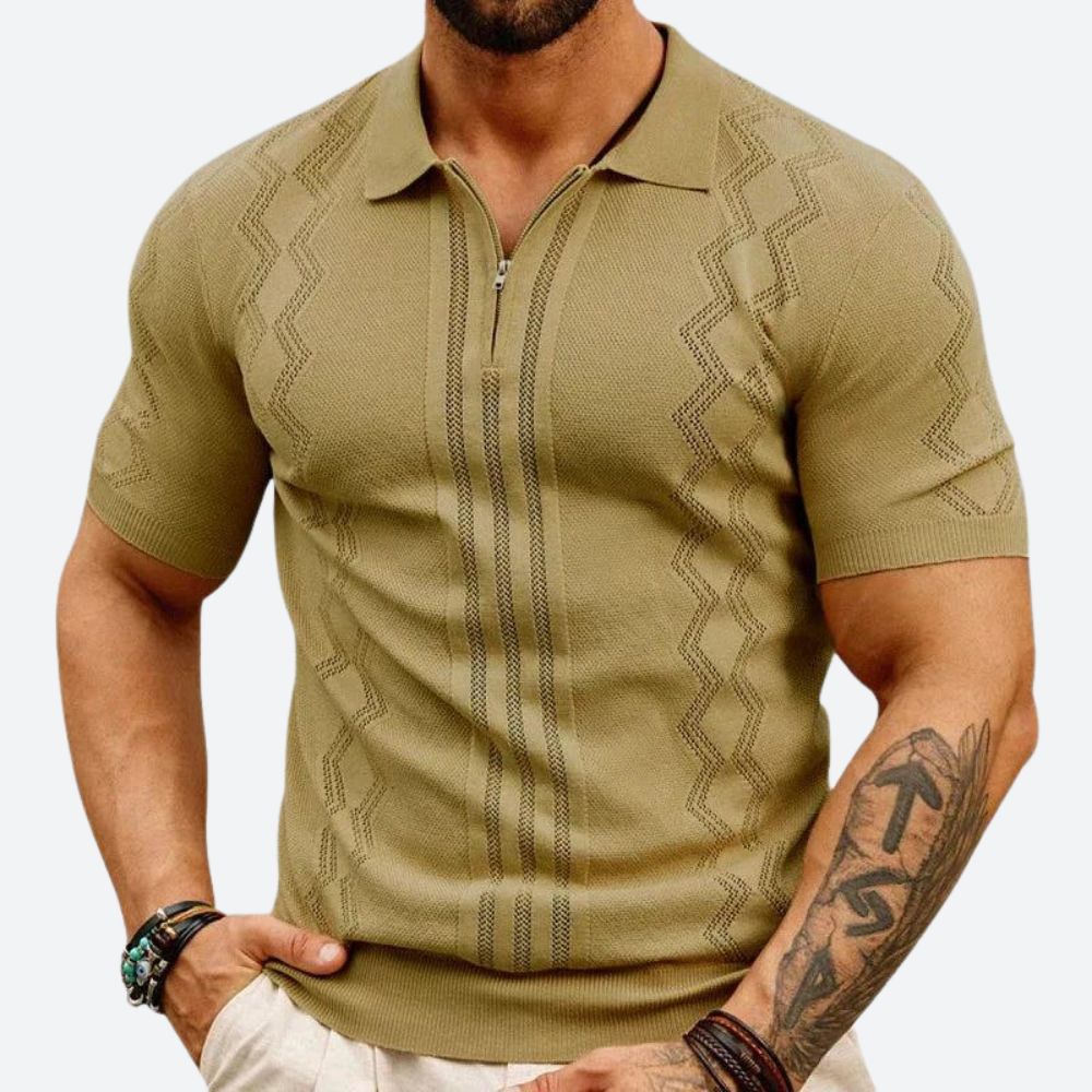 Men's Zip-Up Polo Shirt - Casual Summer