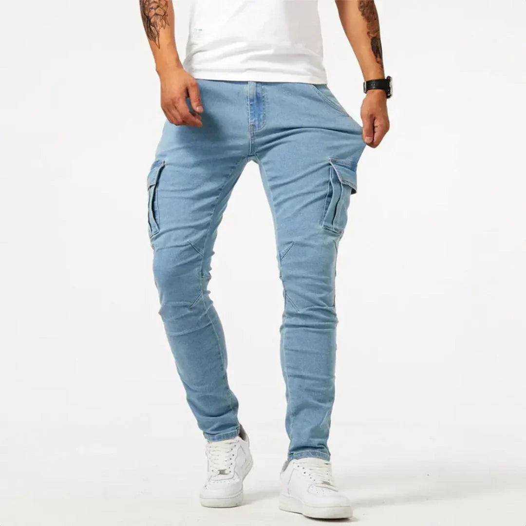 Men's Slim Fit Denim Cargo Pants - Casual Wear