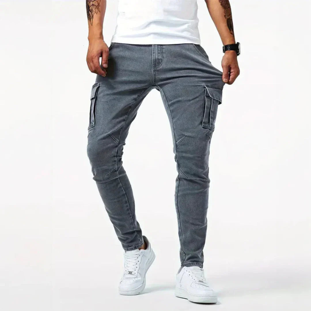 Men's Slim Fit Denim Cargo Pants - Casual Wear