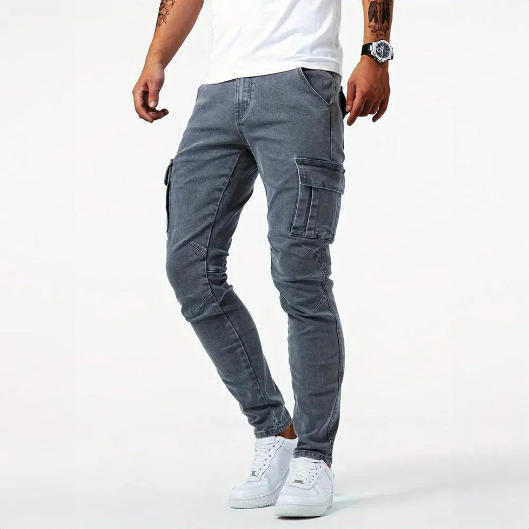 Men's Slim Fit Denim Cargo Pants - Casual Wear