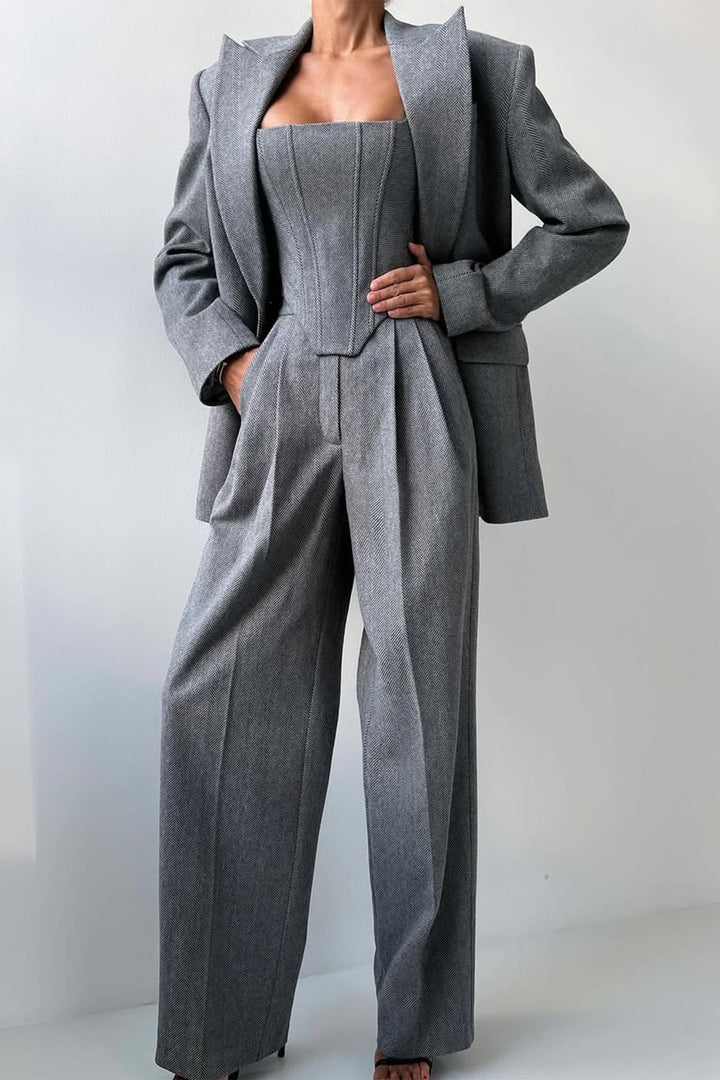 Emma | Women's Herringbone Blouse and Three-Piece Suit Set