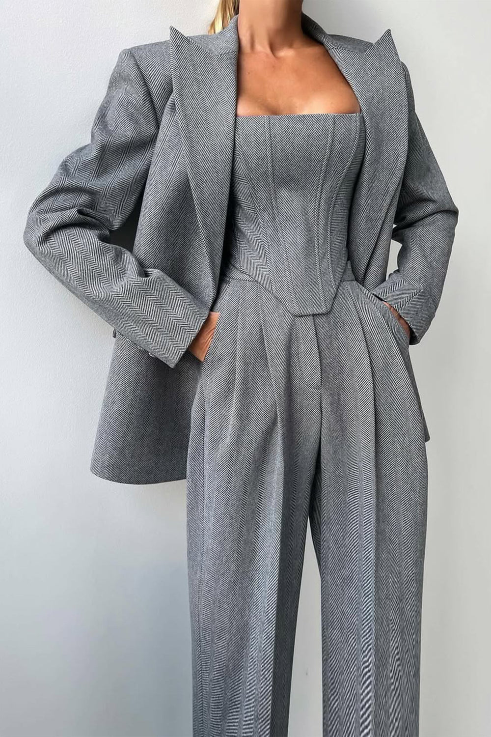 Emma | Women's Herringbone Blouse and Three-Piece Suit Set
