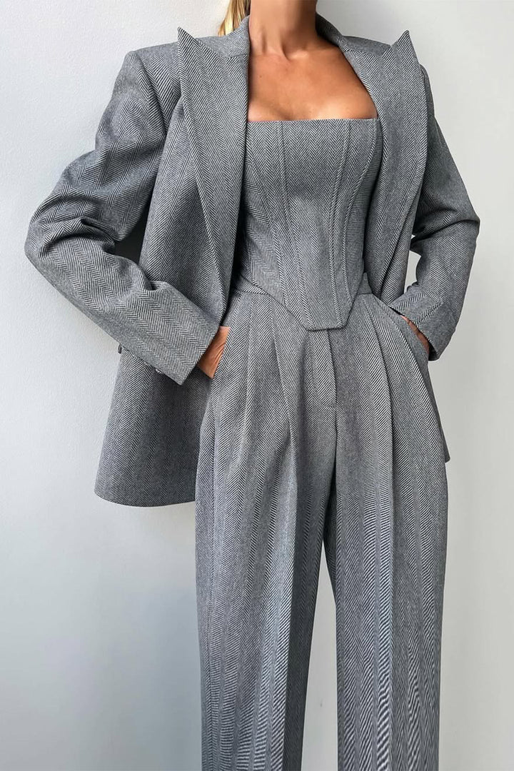 Emma | Women's Herringbone Blouse and Three-Piece Suit Set
