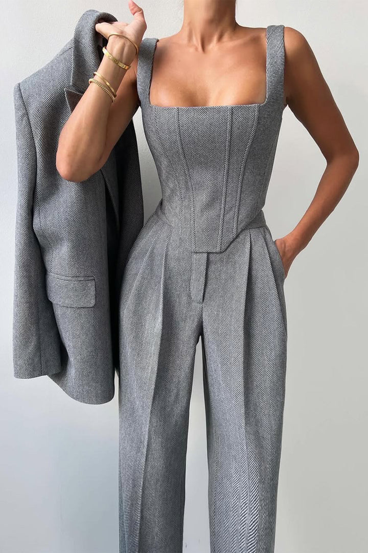 Emma | Women's Herringbone Blouse and Three-Piece Suit Set