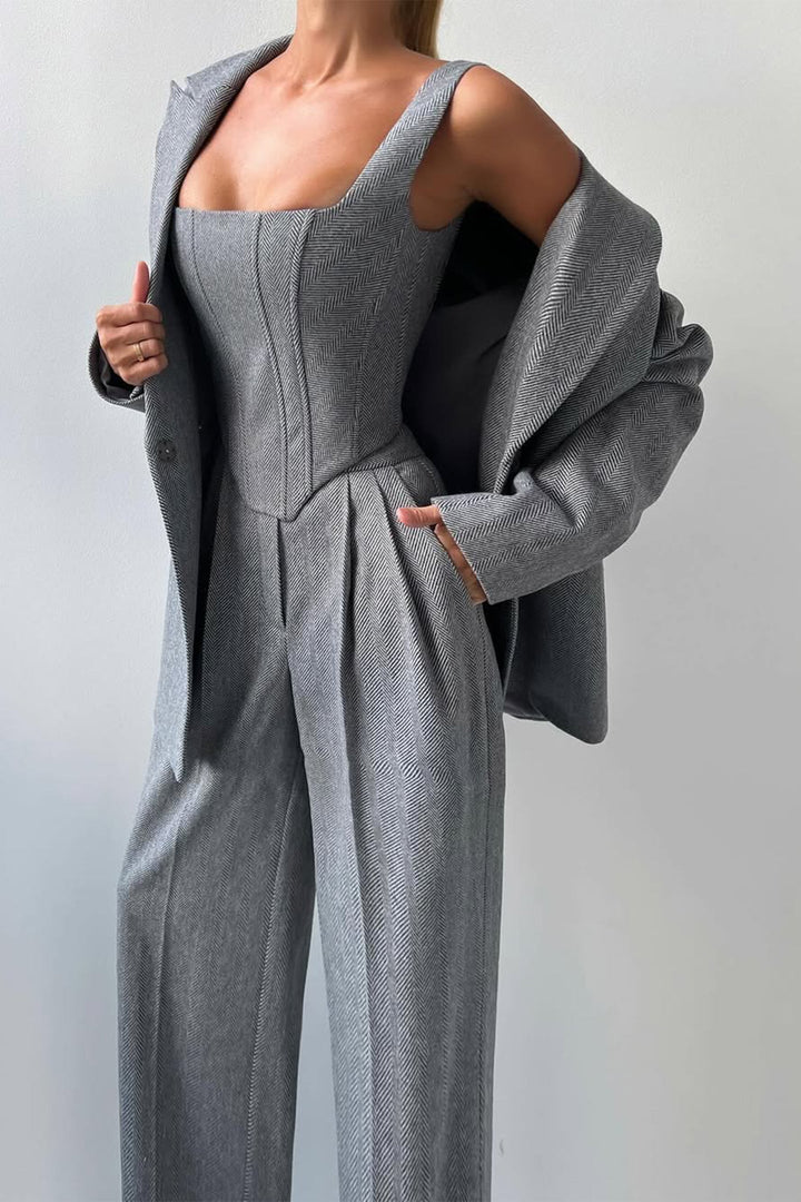 Emma | Women's Herringbone Blouse and Three-Piece Suit Set