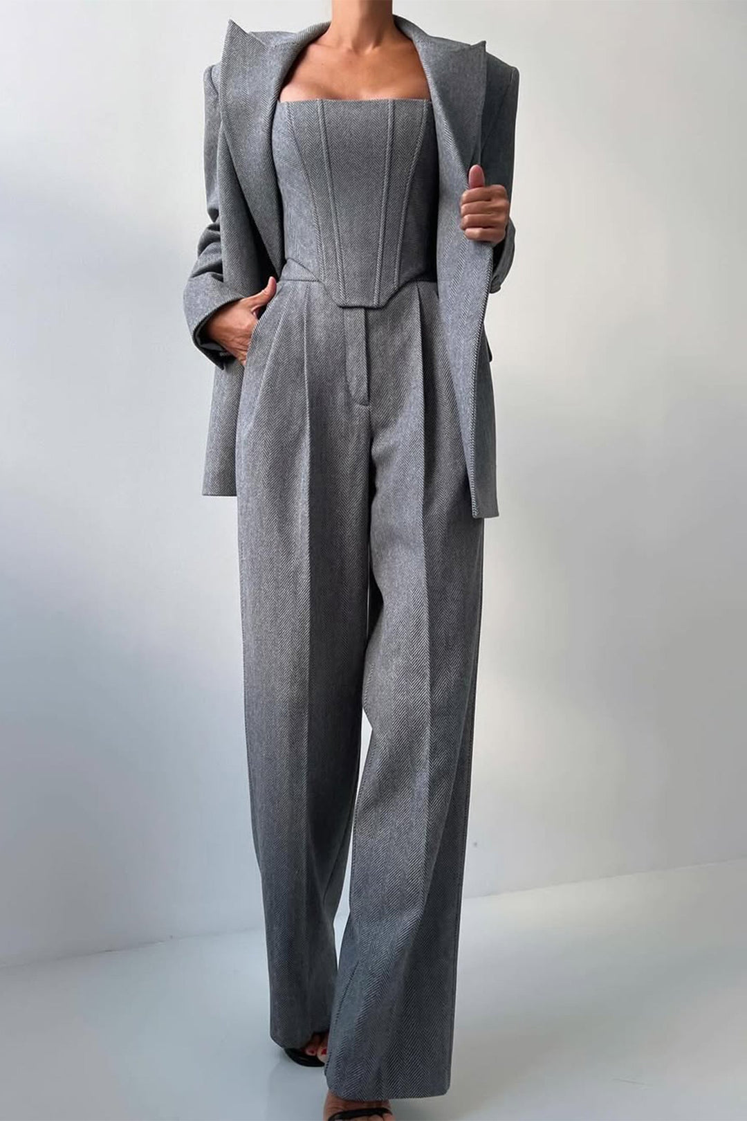 Emma | Women's Herringbone Blouse and Three-Piece Suit Set