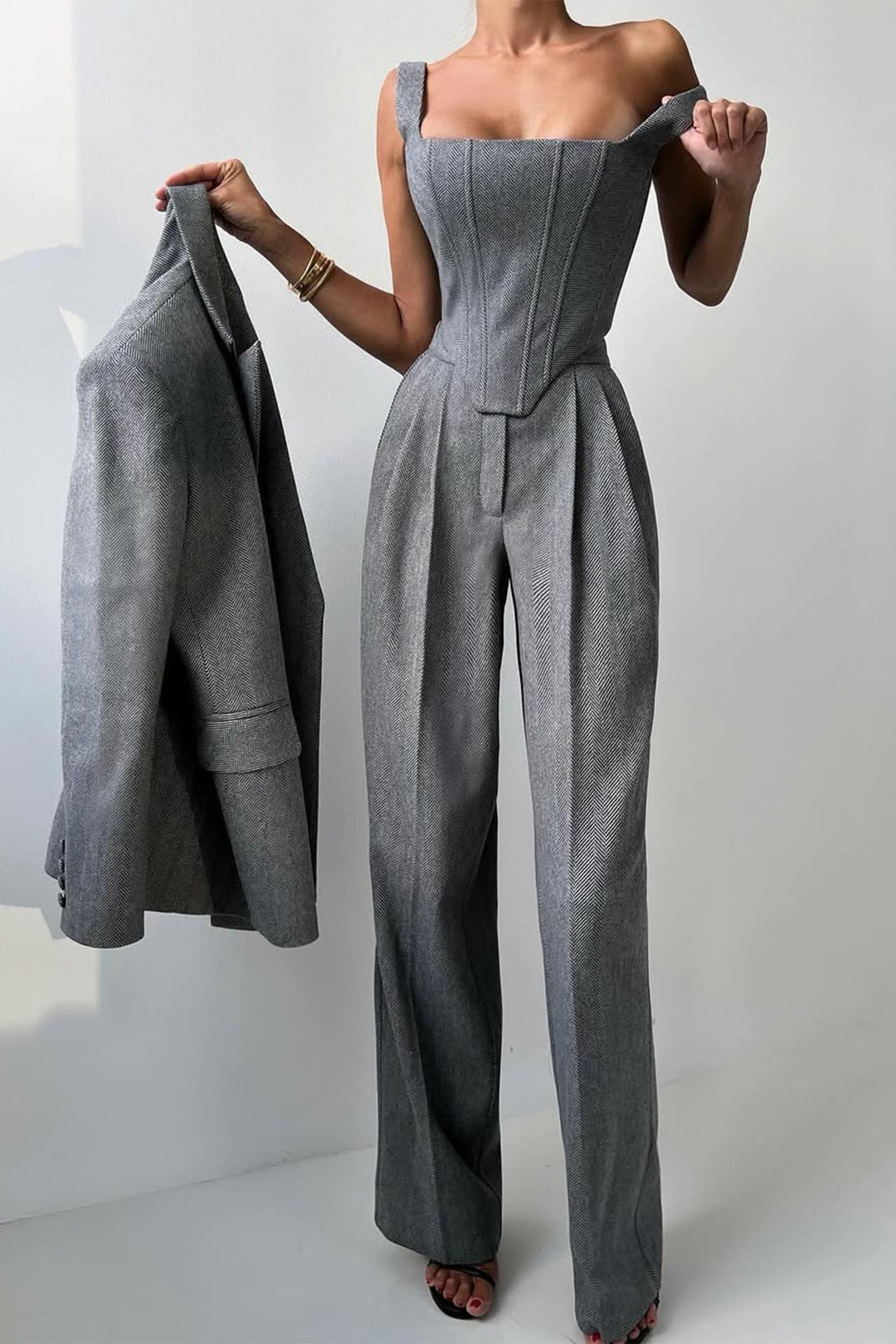 Emma | Women's Herringbone Blouse and Three-Piece Suit Set