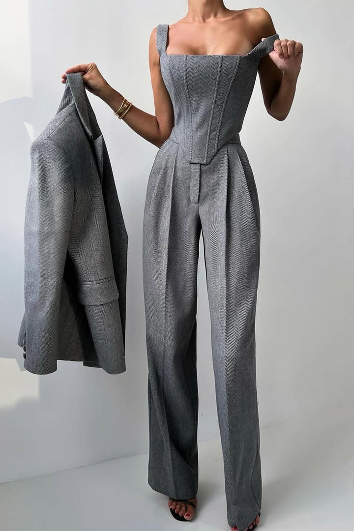 Emma | Women's Herringbone Blouse and Three-Piece Suit Set