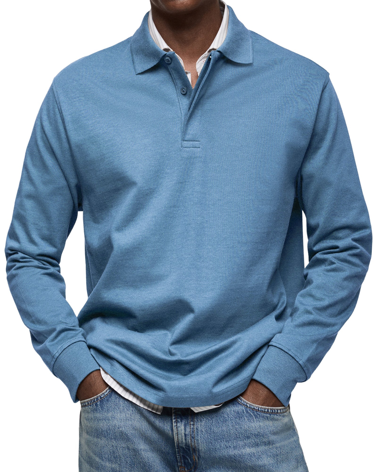 Men's Casual Soft Cotton Long Sleeve Polo - Everyday Wear