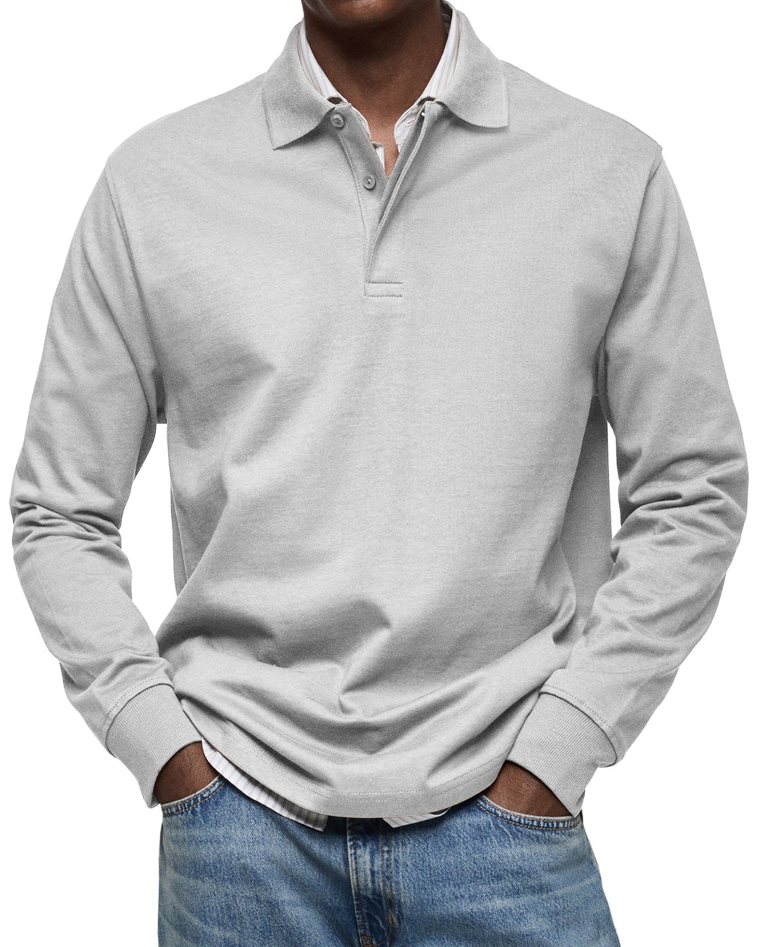 Men's Casual Soft Cotton Long Sleeve Polo - Everyday Wear