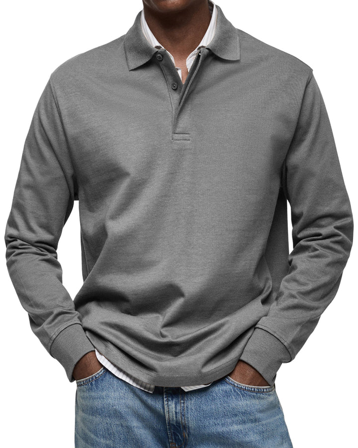 Men's Casual Soft Cotton Long Sleeve Polo - Everyday Wear