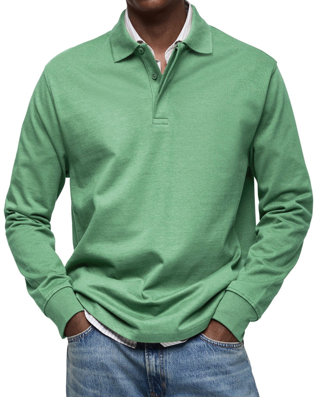 Men's Casual Soft Cotton Long Sleeve Polo - Everyday Wear