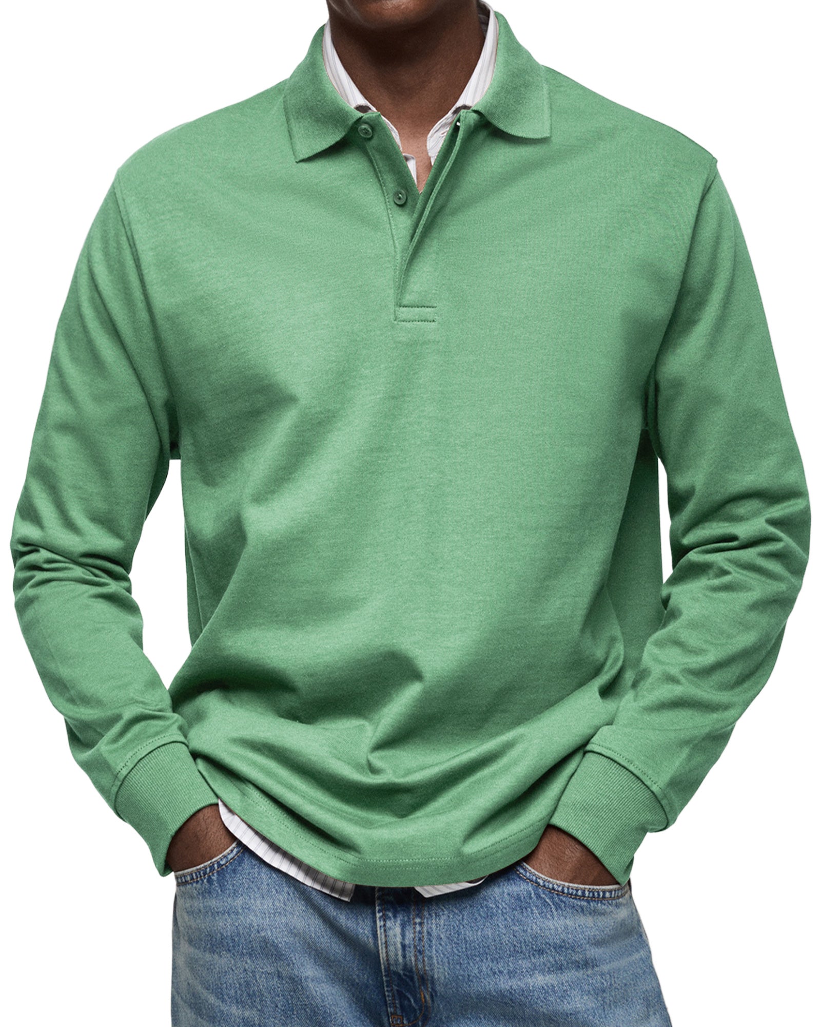 Men's Casual Soft Cotton Long Sleeve Polo - Everyday Wear
