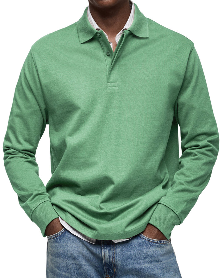 Men's Casual Soft Cotton Long Sleeve Polo - Everyday Wear