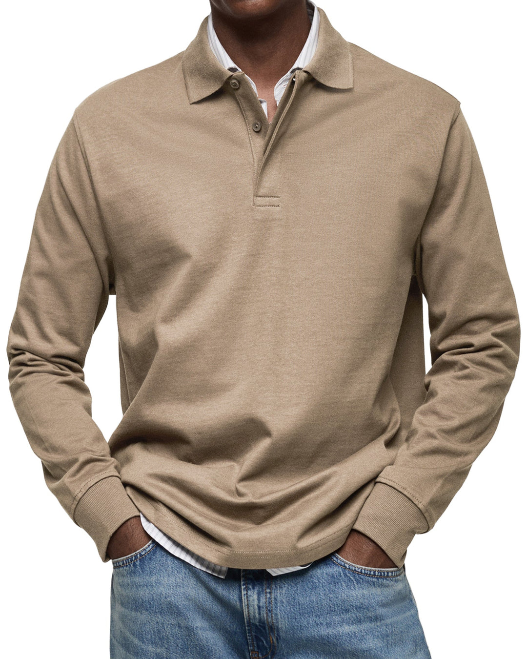 Men's Casual Soft Cotton Long Sleeve Polo - Everyday Wear
