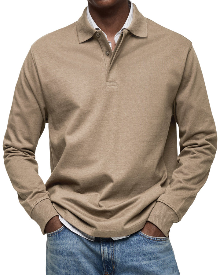 Men's Casual Soft Cotton Long Sleeve Polo - Everyday Wear