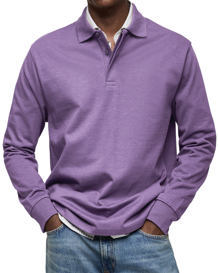 Men's Casual Soft Cotton Long Sleeve Polo - Everyday Wear