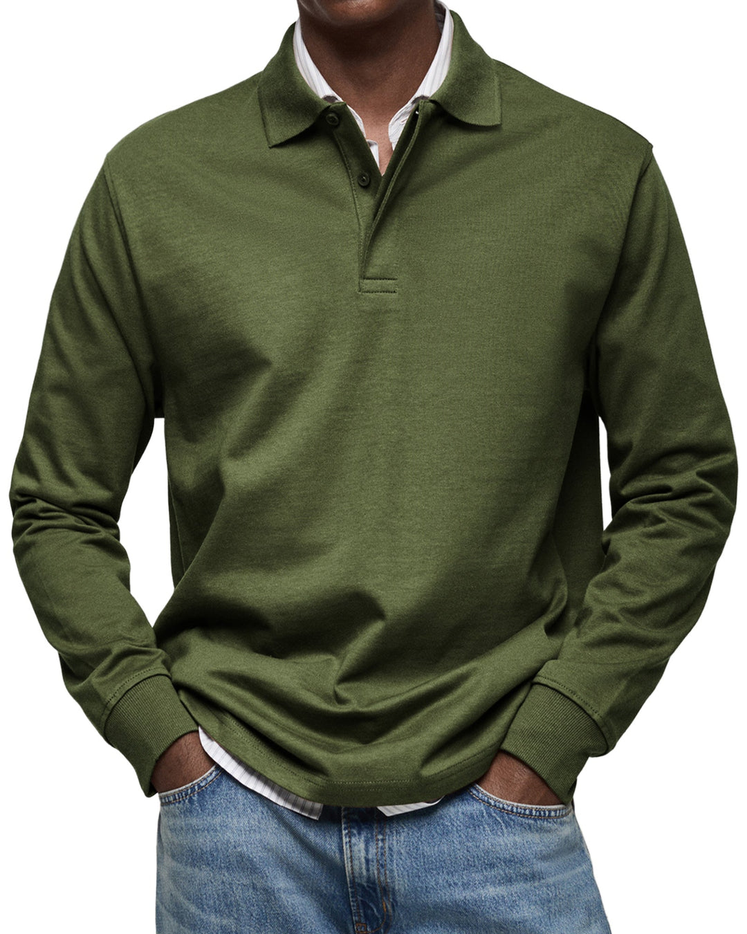 Men's Casual Soft Cotton Long Sleeve Polo - Everyday Wear