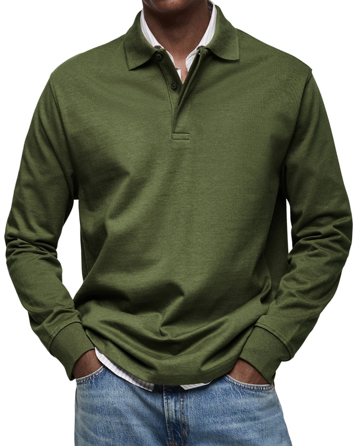 Men's Casual Soft Cotton Long Sleeve Polo - Everyday Wear