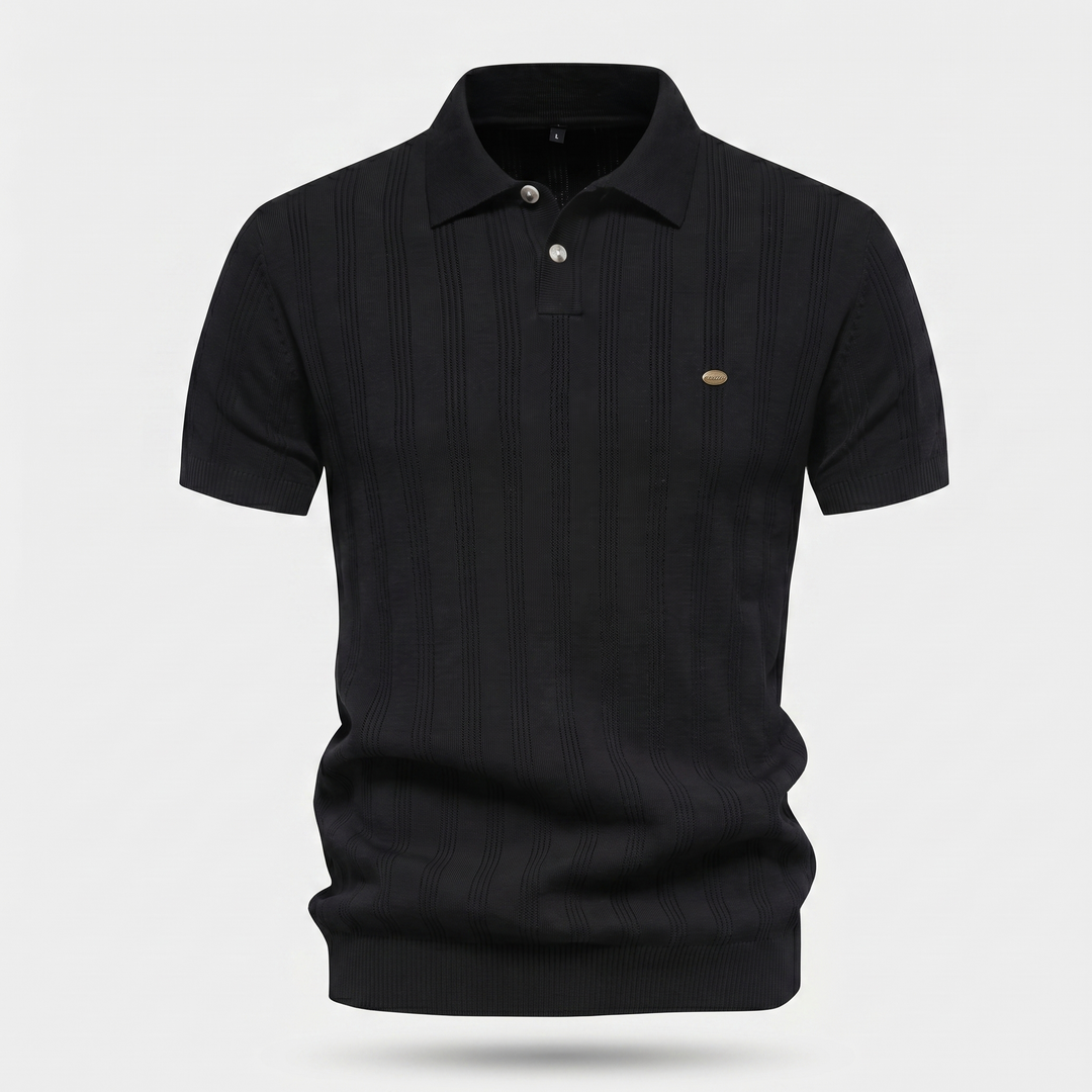 Men's Ribbed Knit Polo Shirt - Casual Summer