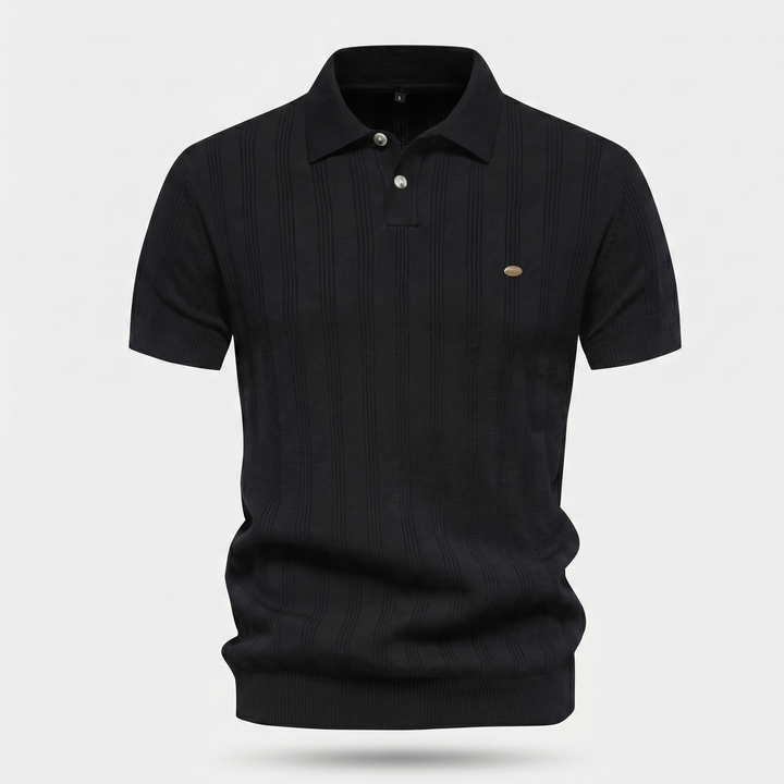 Men's Ribbed Knit Polo Shirt - Casual Summer