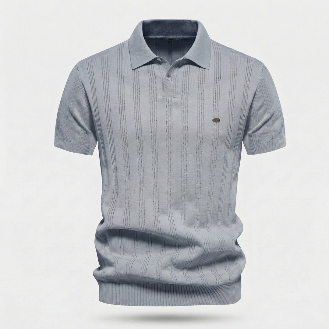 Men's Ribbed Knit Polo Shirt - Casual Summer
