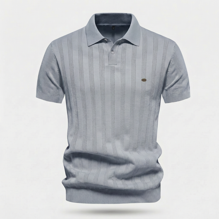 Men's Ribbed Knit Polo Shirt - Casual Summer