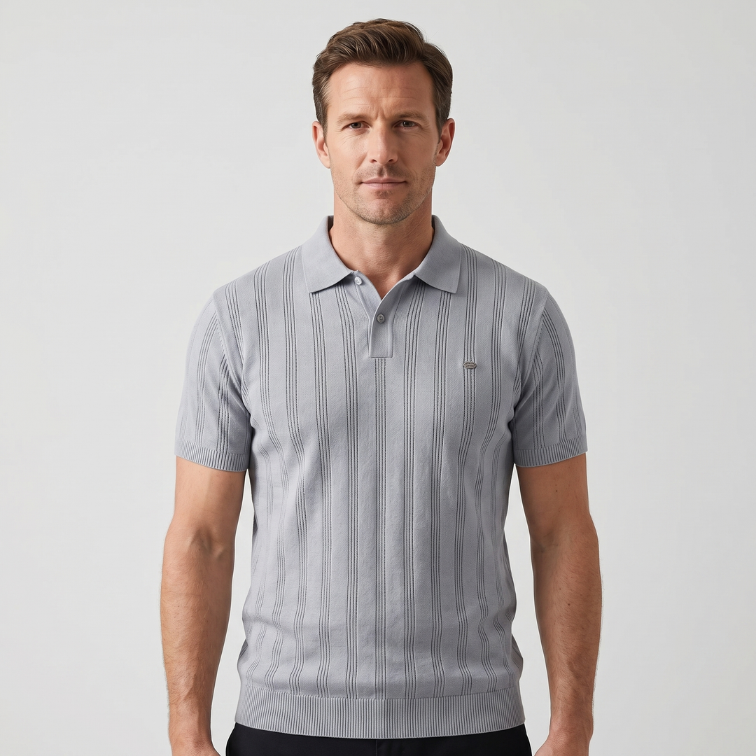 Men's Ribbed Knit Polo Shirt - Casual Summer