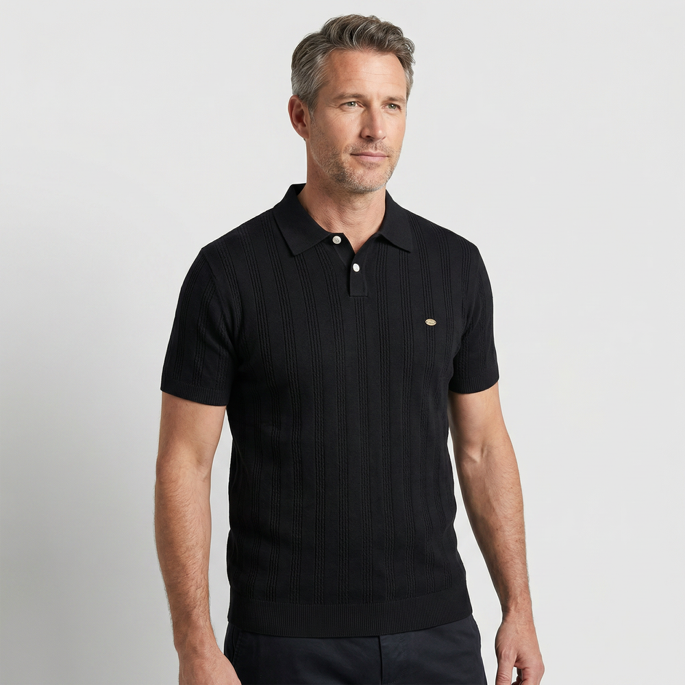 Men's Ribbed Knit Polo Shirt - Casual Summer