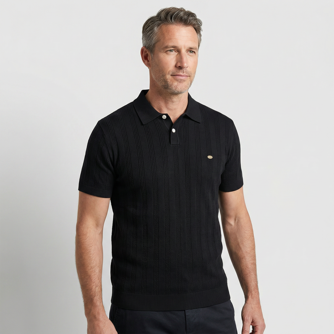 Men's Ribbed Knit Polo Shirt - Casual Summer