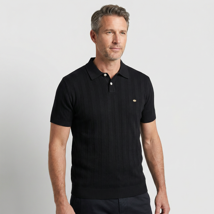 Men's Ribbed Knit Polo Shirt - Casual Summer