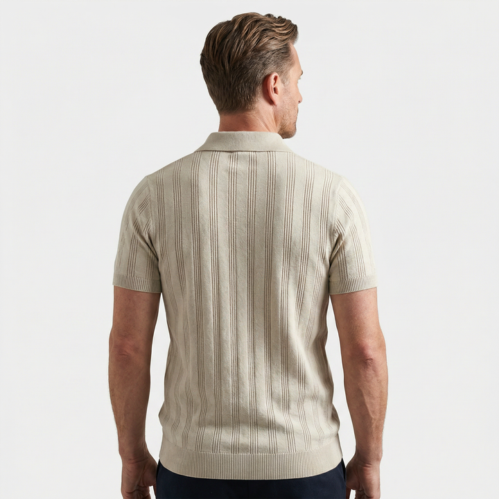 Men's Ribbed Knit Polo Shirt - Casual Summer