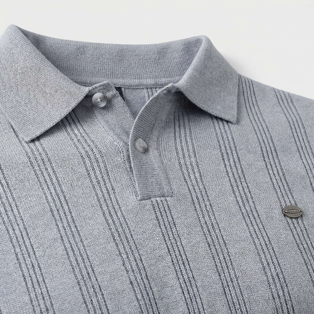 Men's Ribbed Knit Polo Shirt - Casual Summer