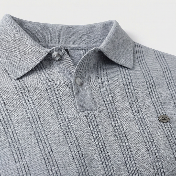 Men's Ribbed Knit Polo Shirt - Casual Summer