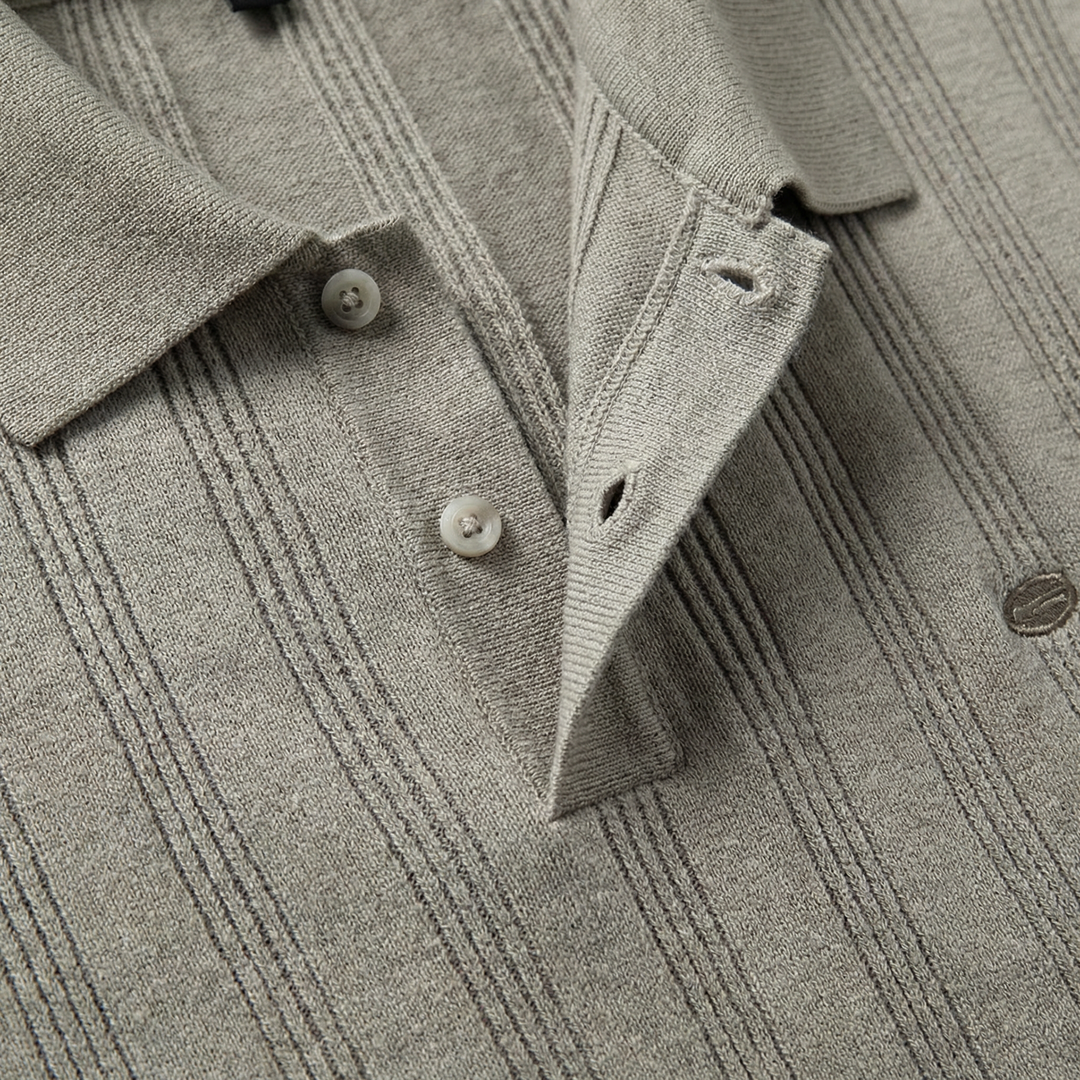 Men's Ribbed Knit Polo Shirt - Casual Summer