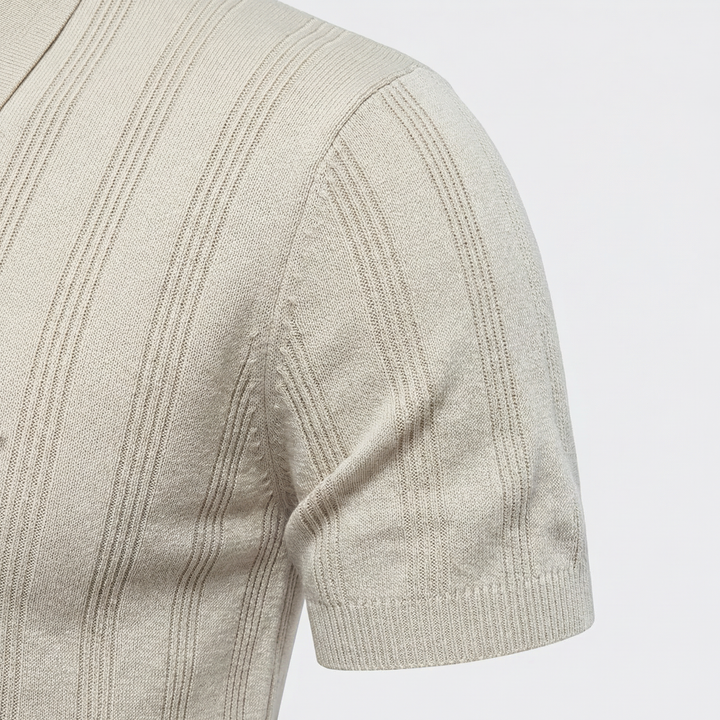 Men's Ribbed Knit Polo Shirt - Casual Summer