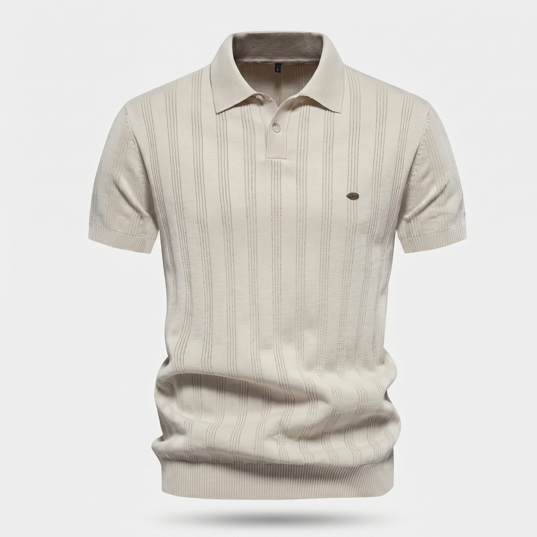 Men's Ribbed Knit Polo Shirt - Casual Summer