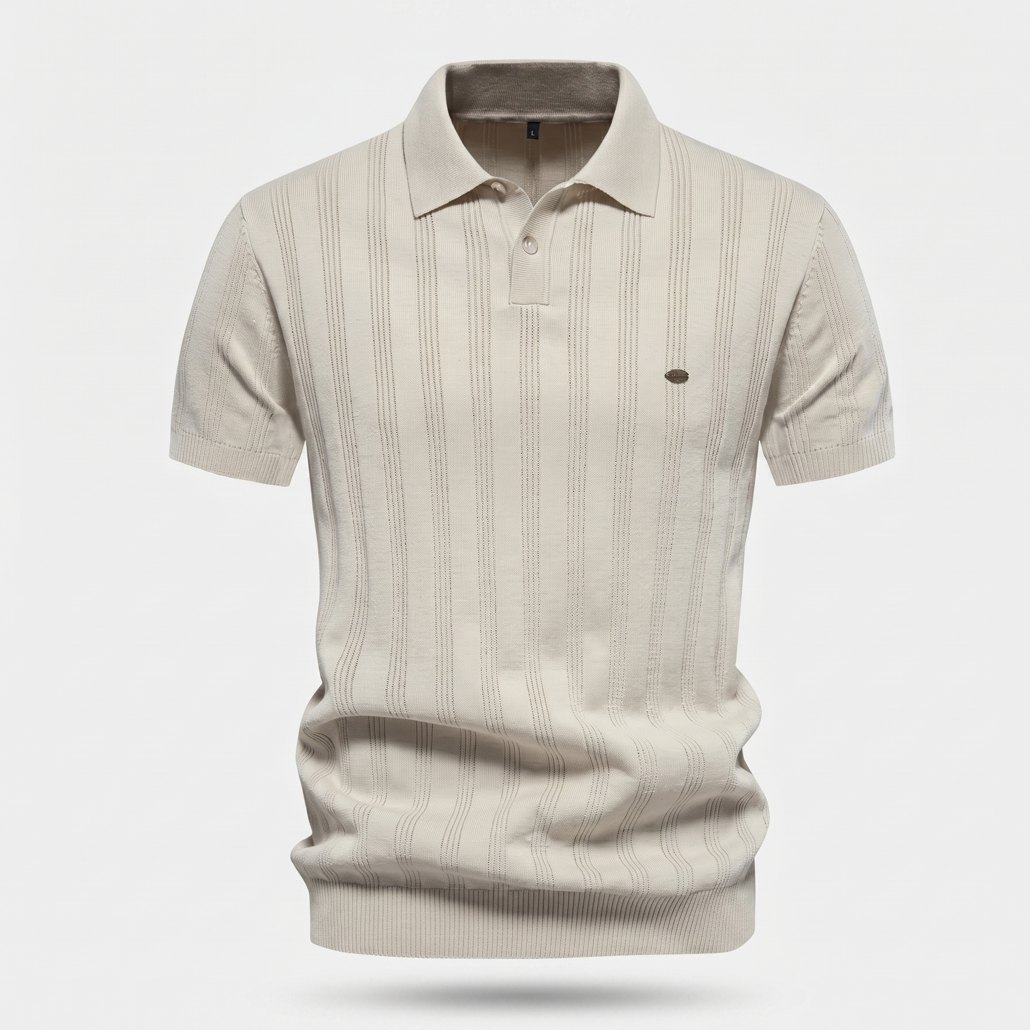 Men's Ribbed Knit Polo Shirt - Casual Summer