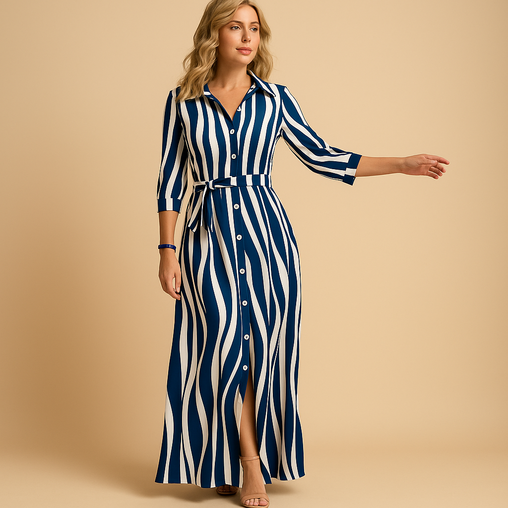 Women's Elegant Striped Cotton Maxi Dress - Summer Casual