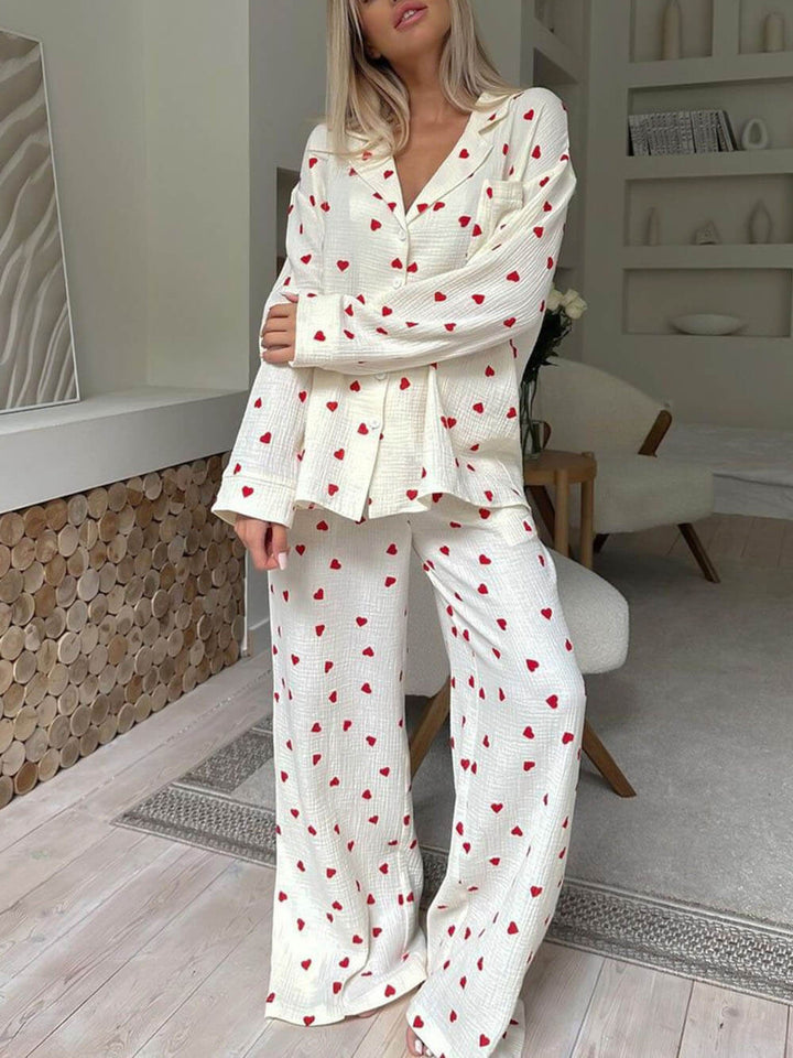 Wendeline | Women's Soft Heart Print Blouse, Pajama Set