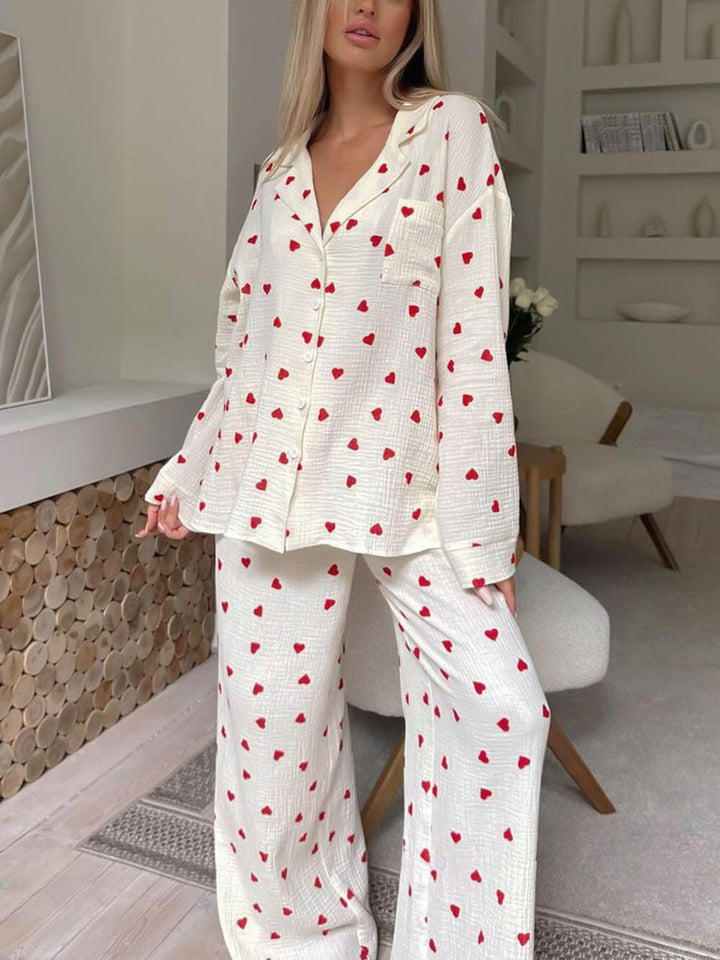 Wendeline | Women's Soft Heart Print Blouse, Pajama Set