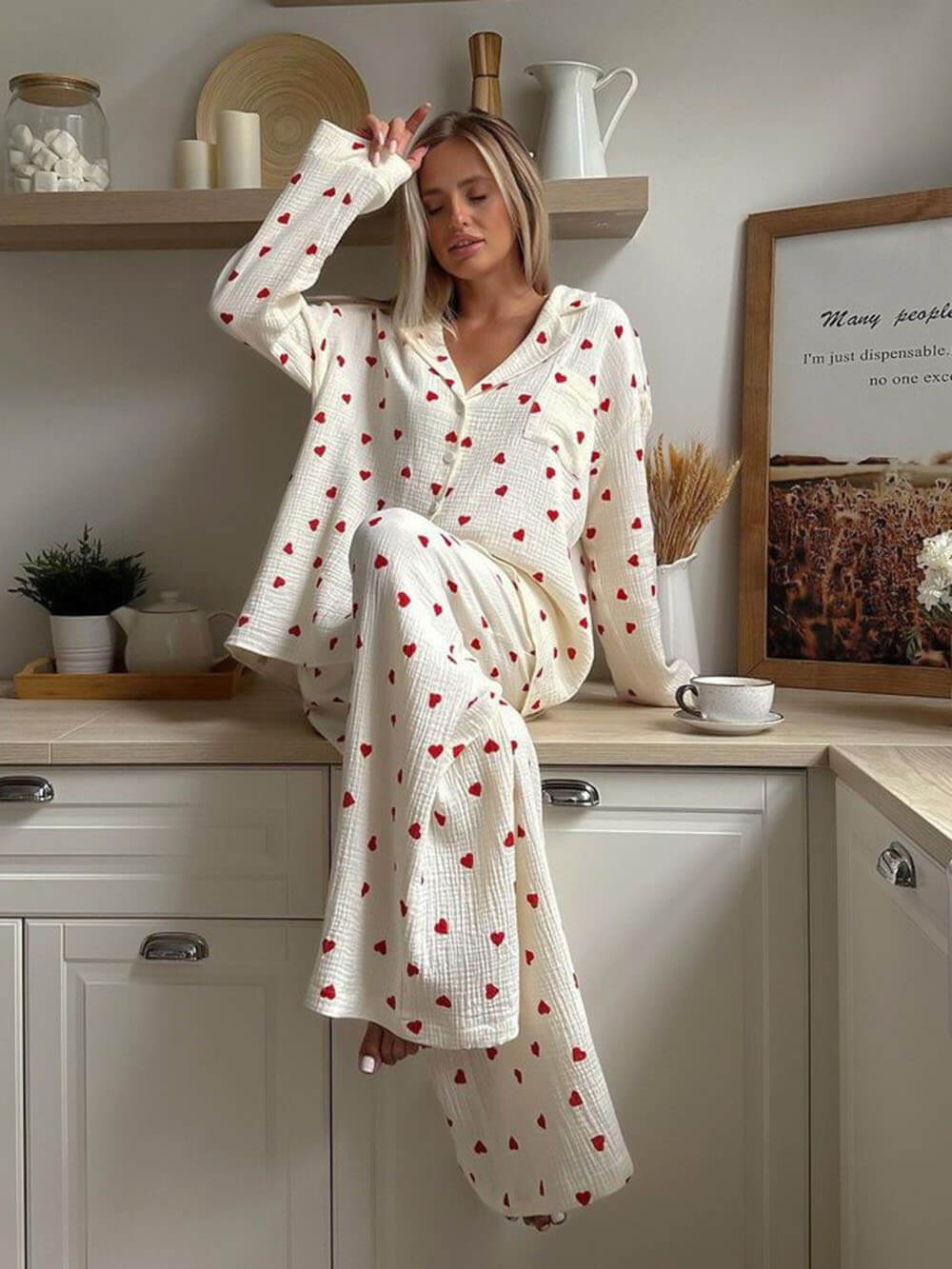 Wendeline | Women's Soft Heart Print Blouse, Pajama Set